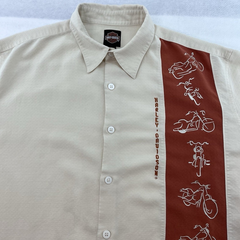 Harley Davidson Mens Short Sleeve White Shirt Mens XL Stitched Motorcycles Rayon